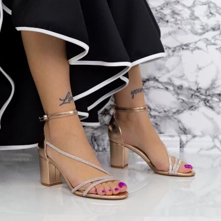 Sandale Dama cu Toc gros 2RG19 Champagne » meishop.life