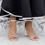 Sandale Dama cu Toc gros 2RG19 Alb » meishop.life