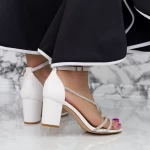 Sandale Dama cu Toc gros 2RG19 Alb » meishop.life