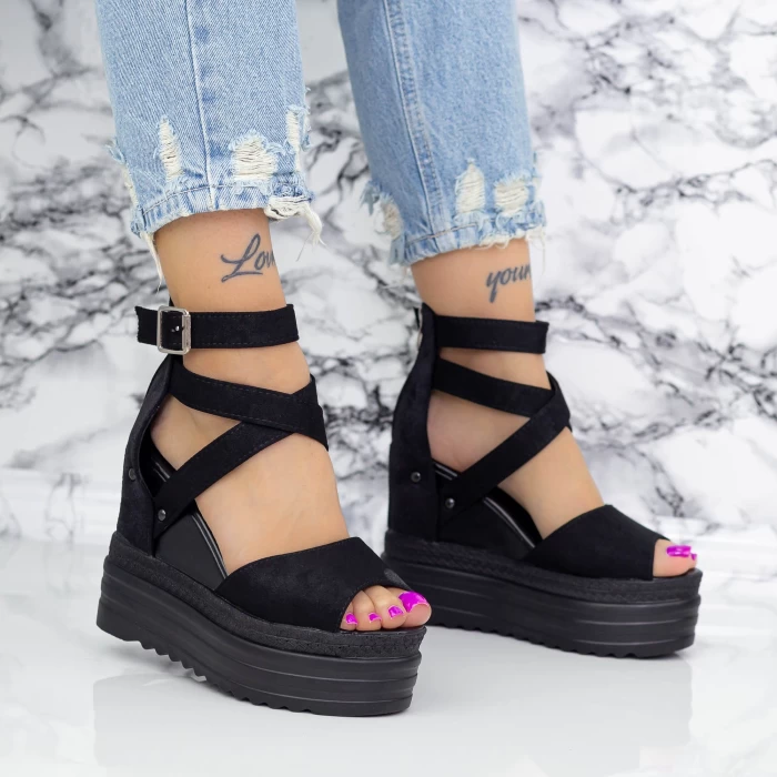 Sandale Dama cu Platforma 2W60 Negru » meishop.life