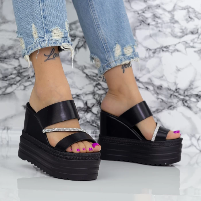 Papuci Dama cu Platforma 2WL116 Negru » meishop.life
