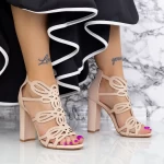 Sandale Dama cu Toc gros 2XKK92 Bej » meishop.life