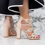 Sandale Dama cu Toc gros 2XKK92 Bej » meishop.life