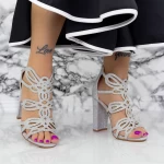 Sandale Dama cu Toc gros 2XKK92 Argintiu » meishop.life