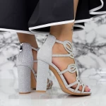 Sandale Dama cu Toc gros 2XKK92 Argintiu » meishop.life