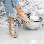 Sandale Dama cu Toc gros 2XKK96 Argintiu » meishop.life