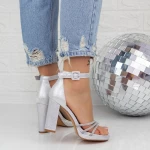 Sandale Dama cu Toc gros 2XKK29 Argintiu » meishop.life