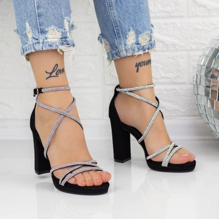 Sandale Dama cu Toc gros 2XKK10 Negru » meishop.life