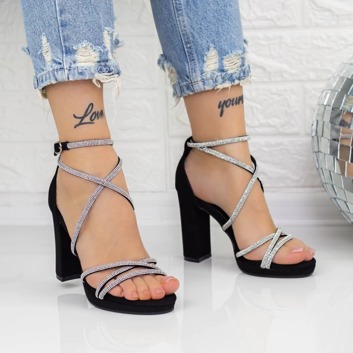 Sandale Dama cu Toc gros 2XKK10 Negru » meishop.life