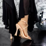 Sandale Dama cu Toc subtire 2ZB7 Bej » meishop.life