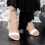 Sandale Dama cu Toc gros 2XKK59 Alb » meishop.life