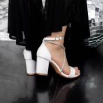 Sandale Dama cu Toc gros 2XKK59 Alb » meishop.life