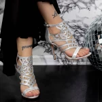 Sandale Dama cu Toc subtire 2XKK107 Argintiu » meishop.life