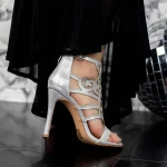 Sandale Dama cu Toc subtire 2XKK107 Argintiu » meishop.life