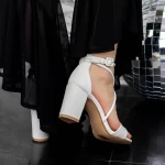 Sandale Dama cu Toc gros 2YXD75 Alb » meishop.life
