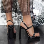 Sandale Dama cu Toc gros si Platforma 2KV78 Negru » meishop.life
