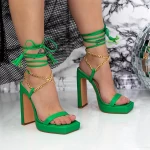 Sandale Dama cu Toc gros si Platforma 2KV71 Verde » meishop.life