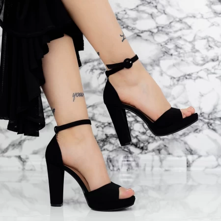 Sandale Dama cu Toc gros si Platforma 2BD33 Negru » meishop.life