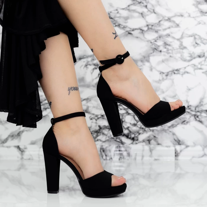 Sandale Dama cu Toc gros si Platforma 2BD33 Negru » meishop.life
