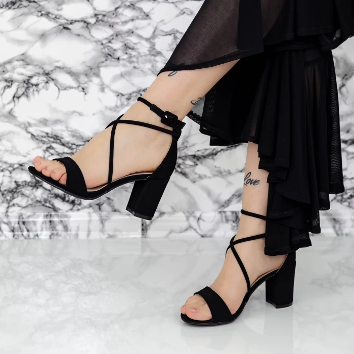 Sandale Dama cu Toc gros 2YXD75 Negru » meishop.life