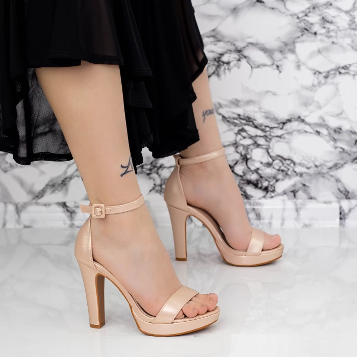 Sandale Dama cu Toc gros si Platforma 2BD27 Champagne » meishop.life