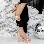 Sandale Dama cu Toc gros si Platforma 2BD27 Champagne » meishop.life