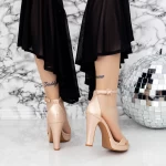 Sandale Dama cu Toc gros si Platforma 2BD27 Champagne » meishop.life