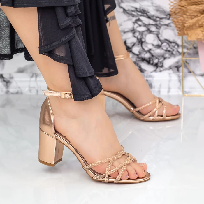 Sandale Dama cu Toc gros 2RG11 Champagne » meishop.life