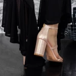 Sandale Dama cu Toc gros 2XKK38 Champagne » meishop.life