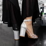 Sandale Dama cu Toc gros 2XKK32 Argintiu » meishop.life