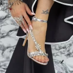 Sandale Dama cu Toc subtire 2XKK89 Argintiu » meishop.life
