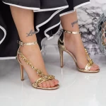 Sandale Dama cu Toc subtire 2XKK89 Auriu » meishop.life