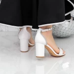 Sandale Dama cu Toc gros 2XKK58 Alb » meishop.life