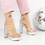 Sandale Dama cu Toc gros si Platforma 2XKK77 Argintiu » meishop.life