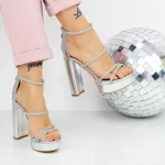 Sandale Dama cu Toc gros si Platforma 2XKK77 Argintiu » meishop.life