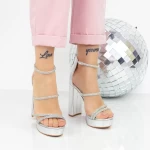 Sandale Dama cu Toc gros si Platforma 2XKK77 Argintiu » meishop.life