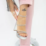 Sandale Dama cu Toc gros si Platforma 2XKK77 Argintiu » meishop.life
