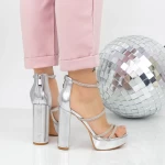 Sandale Dama cu Toc gros si Platforma 2XKK77 Argintiu » meishop.life