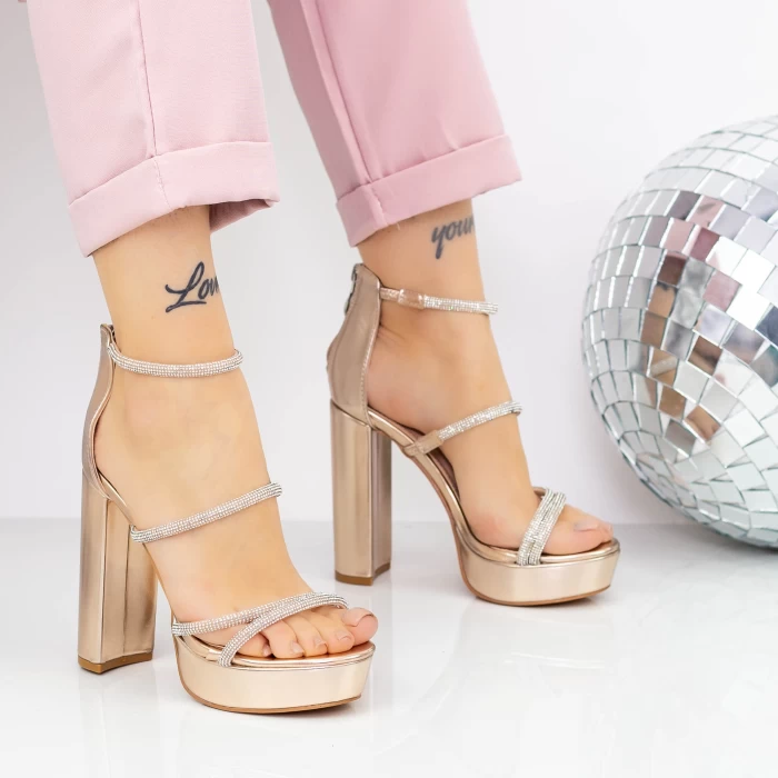 Sandale Dama cu Toc gros si Platforma 2XKK77 Champagne » meishop.life