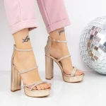 Sandale Dama cu Toc gros si Platforma 2XKK77 Champagne » meishop.life