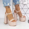Sandale Dama cu Toc gros si Platforma 2XKK75 Bej Mei
