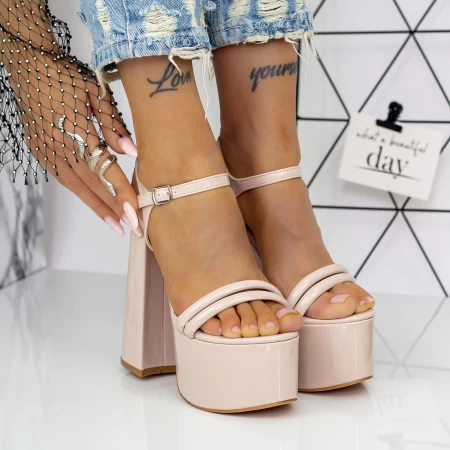 Sandale Dama cu Toc gros si Platforma 2XKK75 Bej » meishop.life