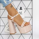 Sandale Dama cu Toc gros si Platforma 2XKK75 Bej » meishop.life