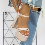 Sandale Dama cu Toc gros si Platforma 2XKK75 Bej » meishop.life