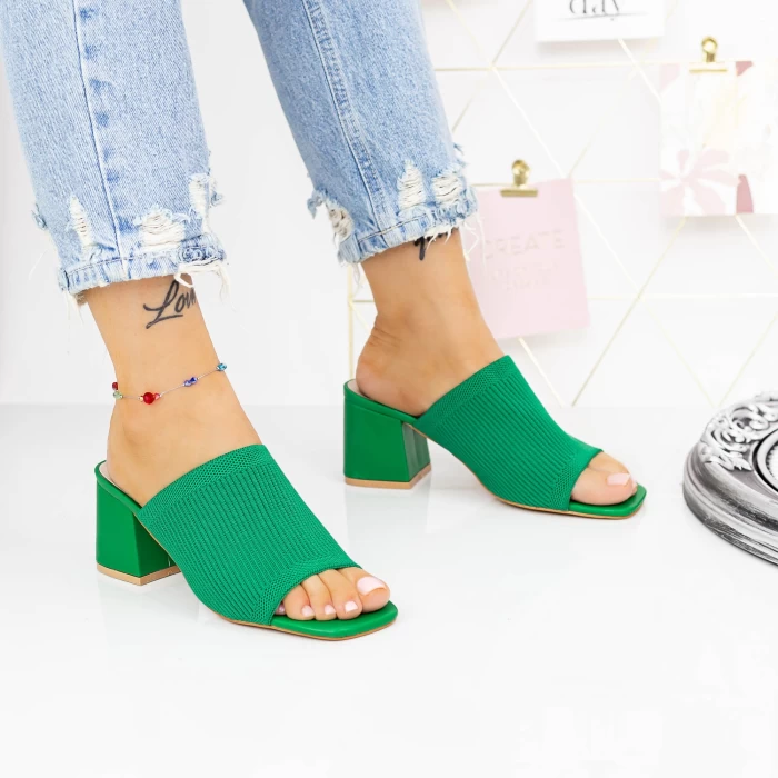 Papuci Dama cu Toc gros M325-1 Verde » meishop.life