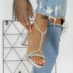Sandale Dama cu Toc gros 2XKK53 Argintiu » meishop.life