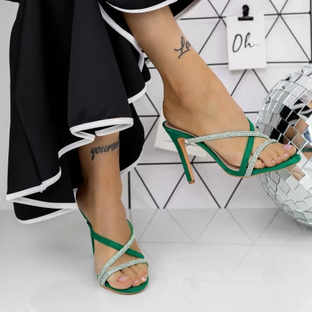 Papuci Dama cu Toc subtire 2XKK69 Verde » meishop.life