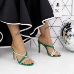 Papuci Dama cu Toc subtire 2XKK69 Verde » meishop.life