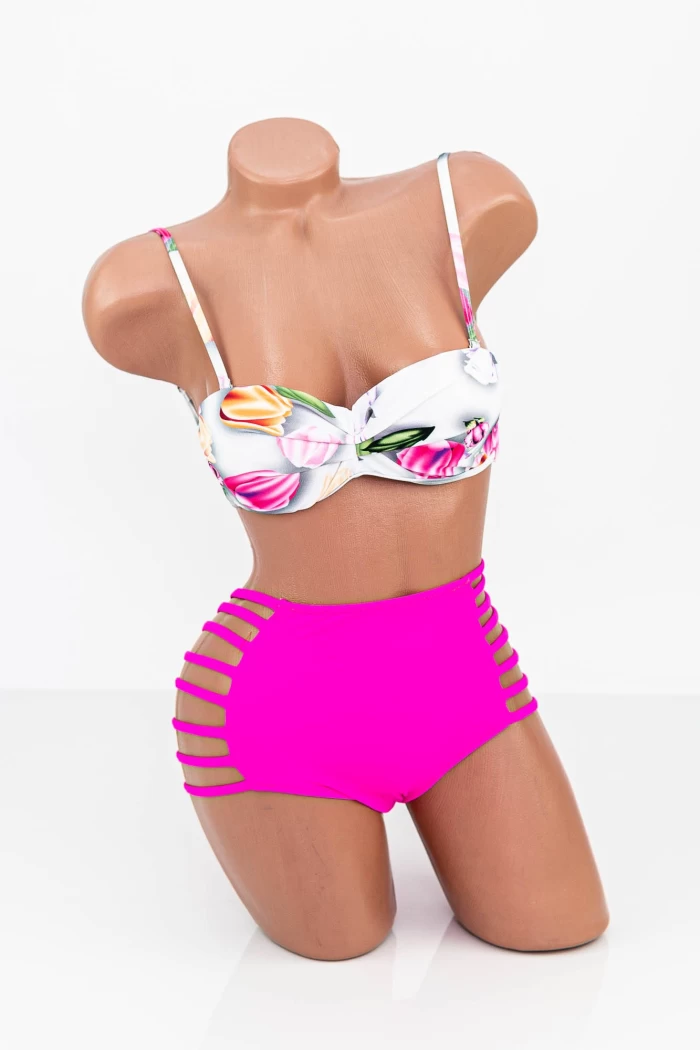 Costum de Baie Dama 2 Piese F28 Alb-Fucsia » meishop.life