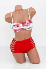 Costum de Baie Dama 2 Piese F28 Alb-Rosu » meishop.life